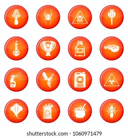 Poison danger toxic icons set vector red circle isolated on white background 