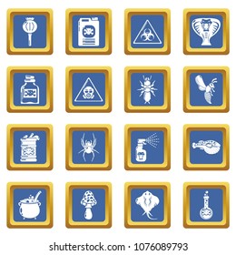 Poison danger toxic icons set vector blue square isolated on white background 