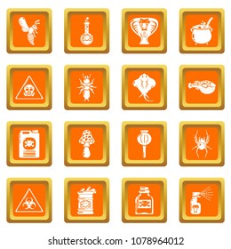 Poison danger toxic icons set vector orange square isolated on white background 