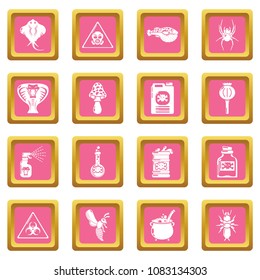 Poison danger toxic icons set vector pink square isolated on white background 