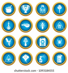 Poison danger toxic icons set. Simple illustration of 16 poison danger toxic vector icons for web