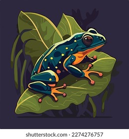 Rana de dardo venenosa en una rama de la selva tropical. Animales de los reptiles de la selva tropical. Concepto de ilustración vectorial plana