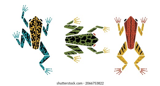 Poison Dart Frogs Vector Set. Cartoon geometric style