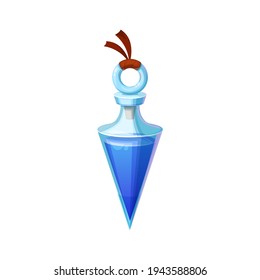 Poison death-full witch potion in sharp jar isolated gui or rpg cartoon game design element. Vector alchemy witchcraft drink, blue substance elixir, creepy Halloween party antidote, witchcraft icon