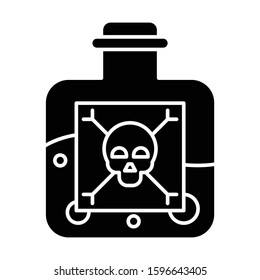 Poison glyph icon. Highly hazardous chemicals. Venom in bottle. Organic chemistry. Poisonous and harmful substances. Silhouette symbol. Negative space. Vector isolated illustration