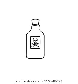Poison hand drawn outline doodle icon. Hazardous poison bottle with dangerous liquid with crossbones label. Vector sketch illustration for print, web, mobile and infographics on white background.