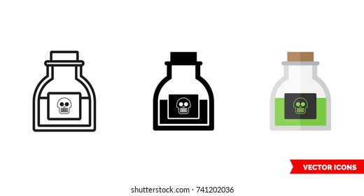 Poison icon of 3 types: color, black and white, outline. Isolated vector sign symbol.