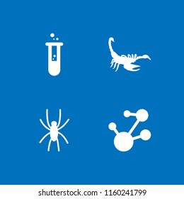 poison icon. 4 poison set with spider, potion, scorpion and chemical bond vector icons for web and mobile app