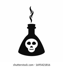 Poison icon. Bottle with skull and steam. Isolated vector illustration.