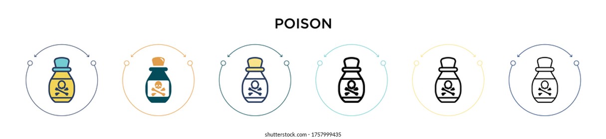 Icono de veneno en el estilo relleno, delgado, contorno y trazo. Ilustración vectorial de dos iconos vectores de veneno de color y negro se puede utilizar para móviles, ui, web