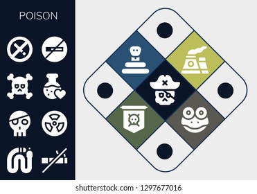  poison icon set. 13 filled poison icons. Simple modern icons about  - Skull, Snake, No smoking, Radioactive, Love potion, Nuclear, Jolly roger, Frog
