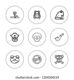 Poison icon set. collection of 9 outline poison icons with frog, no smoke, skull, smoking, snake icons. editable icons.
