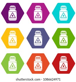 Poison insects icons 9 set coloful isolated on white for web
