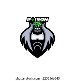 Poison Man Logo with Poison Coming Out of a Gas Mask Illustration.Designs Concept for T-shirts, Tattoos, Stickers, Gaming Logos or Posters.
