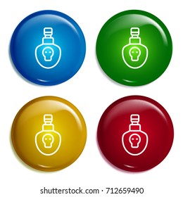Poison multi color gradient glossy badge icon set. Realistic shiny badge icon or logo mockup
