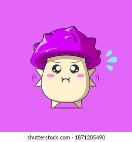 a poison mushroom character feeling annoyed isolated on purple background. a poison mushroom character emoticon illustration