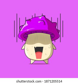a poison mushroom character fright and got shocked isolated on purple background. a poison mushroom character emoticon illustration