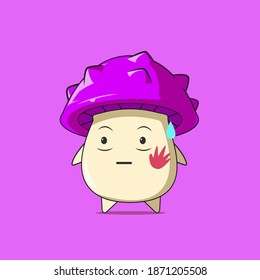 a poison mushroom character got a slap isolated on purple background. a poison mushroom character emoticon illustration