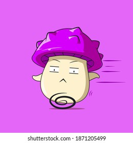 a poison mushroom character running away isolated on purple background. a poison mushroom character emoticon illustration