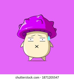 a poison mushroom character speechless isolated on purple background. a poison mushroom character emoticon illustration