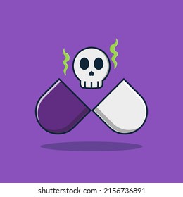 Poison Pill With Skull Inside Cartoon Icon Vector