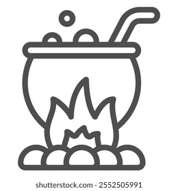 Poison pot line icon, halloween concept. Vector graphics. Cauldron with potion on fire sign on white background, outline style icon for mobile or web design