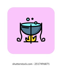 Poison pot line icon. Potion, fireplace, witchcraft. Halloween concept. Can be used for topics like horror movie, evil, sorcery