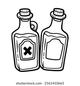 poison and potion bottles isolated drawing line art style sketch classic vintage design illustration