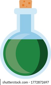Poison Potion of Sickness (Green, in Glass Bottle with Cork) for Video Games, Animation, Dungeons, Dragons, Tabletop RPG (Transparent Background) Acid