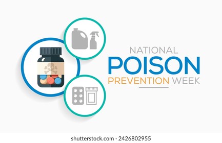 Poison prevention week (NPPW) is observed every year in March, to highlight the dangers of poisonings for people of all ages. vector illustration