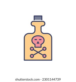 Poison related vector line icon. Skull and bones, bottle. Isolated on white background. Vector illustration. Editable stroke