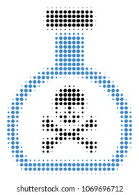 Poison Retort halftone vector pictogram. Illustration style is dotted iconic Poison Retort icon symbol on a white background. Halftone matrix is circle items.
