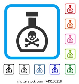 Poison Retort icon. Flat gray pictogram symbol inside a light blue rounded rectangle. Black, gray, green, blue, red, orange color additional versions of Poison Retort vector.