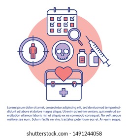 Poison scheduled check article page vector template. Toxin antidote. Brochure, magazine, booklet design element with linear icons and text boxes. Print design. Concept illustrations with text space 