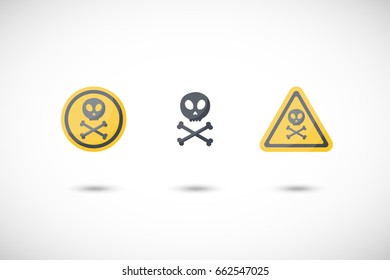 Poison sign vector flat icons set, Flat design of danger alert symbol with round shadow, isolated cute vector illustration