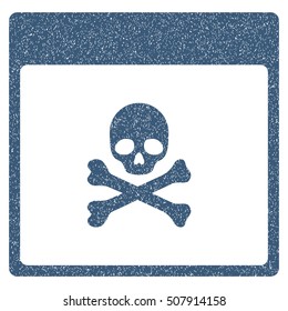 Poison Skull Calendar Page grainy textured icon for overlay watermark stamps. Flat symbol with dirty texture. Dotted vector blue ink rubber seal stamp with grunge design on a white background.