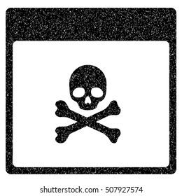 Poison Skull Calendar Page grainy textured icon for overlay watermark stamps. Flat symbol with dirty texture. Dotted vector black ink rubber seal stamp with grunge design on a white background.
