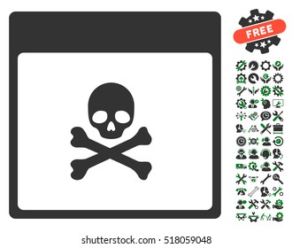 Poison Skull Calendar Page icon with bonus configuration design elements. Vector illustration style is flat iconic symbols, green and gray, white background.