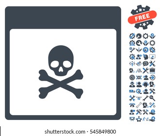 Poison Skull Calendar Page icon with bonus service symbols. Vector illustration style is flat iconic symbols, smooth blue, white background.