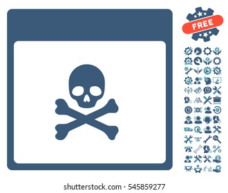 Poison Skull Calendar Page pictograph with bonus options graphic icons. Vector illustration style is flat iconic symbols, cyan and blue, white background.