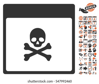 Poison Skull Calendar Page pictograph with bonus calendar and time management design elements. Vector illustration style is flat iconic symbols, orange and gray, white background.