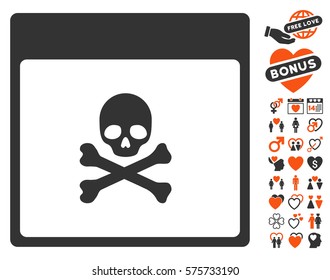 Poison Skull Calendar Page pictograph with bonus amour icon set. Vector illustration style is flat iconic elements for web design, app user interfaces.