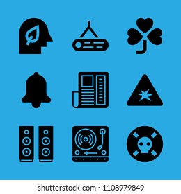 poison, speaker, bell, turntable, log, news paper, clover, mind and explosive vector icon. Simple icons set