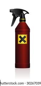 Poison spray bottle for plant toxins, insecticides, pesticides, biocides - with a black x on a yellow square as a hazard warning sign for harmfulness or irritants. Isolated vector on white background. svg
