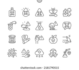 Poison. Toxins, poisoning, substance, chemistry. Water pollution. Poison cloud. Pixel Perfect Vector Thin Line Icons. Simple Minimal Pictogram
