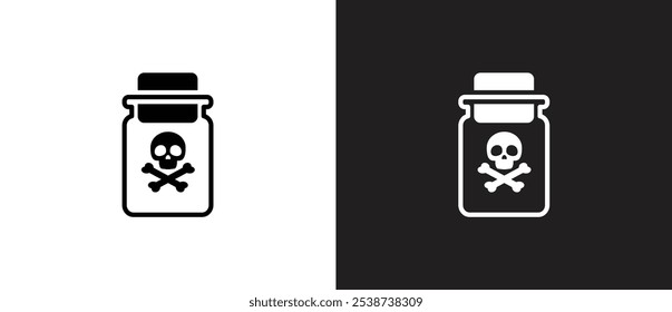 Poison tube Bottle Icon, Hazmat Label on packaging bottle. Poison Bottle, dangerous material sign vector icon. Chemical bottle with label danger sign vector illustration on black and white background.