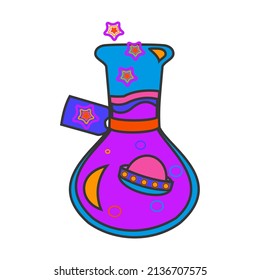 Poison with ufo and stars Psychedelic element Flat vector illustration on white background
