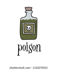 Poison vector hand drown cartoon bottle with skull