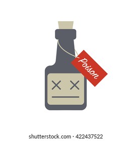 Poison vector icon. Bottle with label and dead smile.
