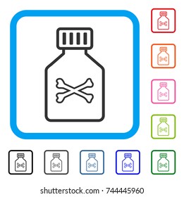 Poison Vial icon. Flat gray iconic symbol in a blue rounded frame. Black, gray, green, blue, red, orange color additional versions of Poison Vial vector. Designed for web and software user interface.